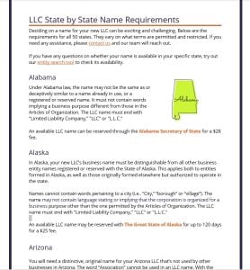 LLC State by State Naming Requirements